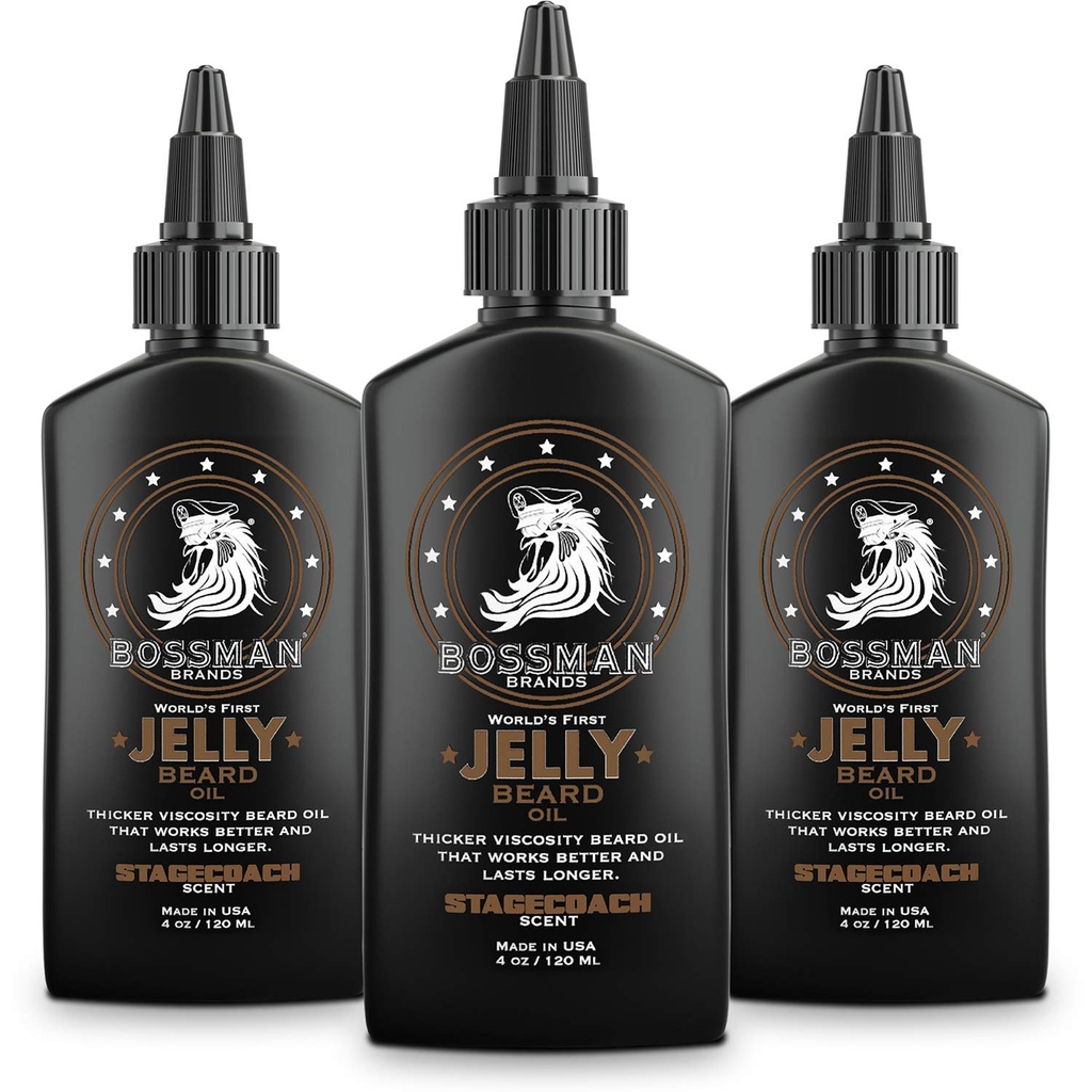 Bossman Jelly Beard Oil for Men 3 Pack (12 oz in Total, Stagecoach Scent) – Suave, hidrata " Condiciones con ingredientes naturales