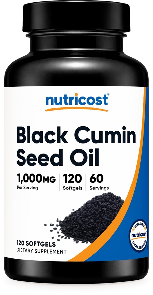 Nutricost Black Seed Oil (Cumin) - Cold Pressed, Source of Omega 3 6 9-120 Softgels, 1000mg Por Serving, 60 Servings - Non-GMO y Gluten Free