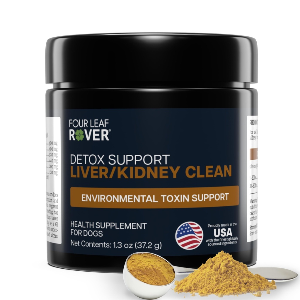 Four Leaf Rover Dog Liver Support - with Organic Milk Thistle & Mushrooms - with Kidney Support - Detox &amp; Cleanse - Veterinarian Formulated