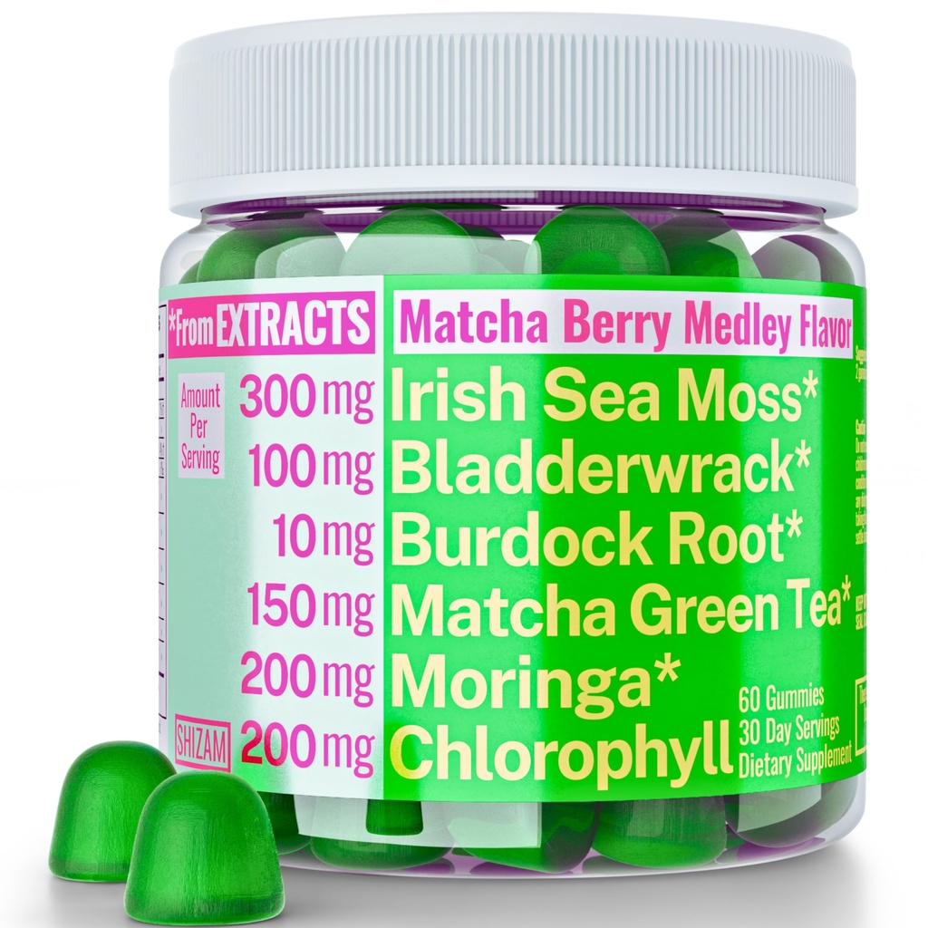 Moringa Irish Sea Moss Chlorophyll EGCg Green Tea Burdock Root Bladderwrack Super Greens Gummies, Powder Capsules Pills Liquid Drops Oil Tincture Suplemento Suplementos Alt, Organic Green Seamoss
