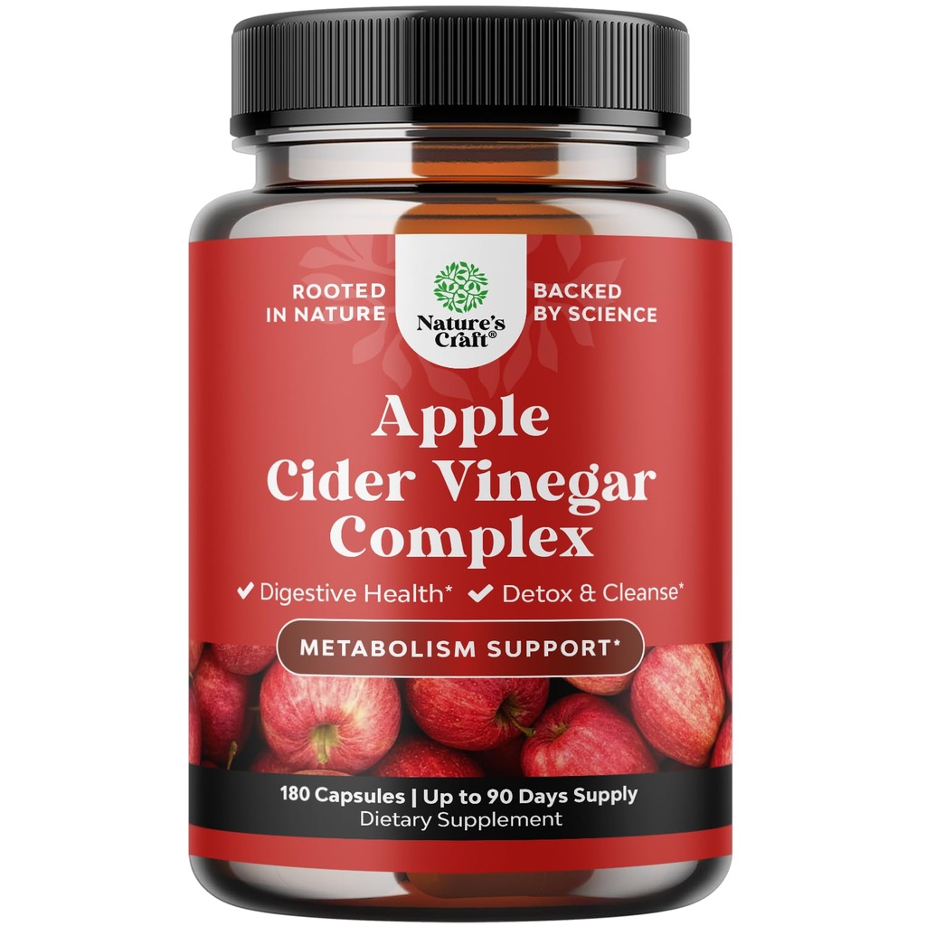Limpieza de cápsulas de vinagre de la sidra de Apple - ACV Profundidad de limpieza y desintoxicación de píldoras para la salud de Gut y Digestiva con cáyena de adelgazamiento - ACV de fuerza adicional para la limpieza del hambre y el cuerpo completo 180 Conde