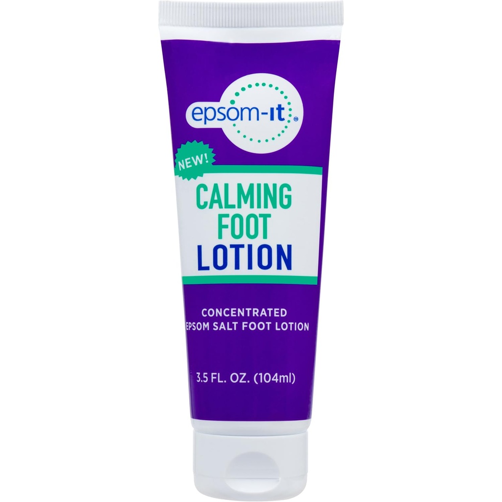 Epsom-It Calming Foot Lotion - Crema de magnesio tópico para los tobillos rojos, Epsom Salt Magnesium Sulfate Rub with Urea, Soften Tough Skin " Cracked Heels, Stiffness in Legs, Knees and Feet, 3.5oz