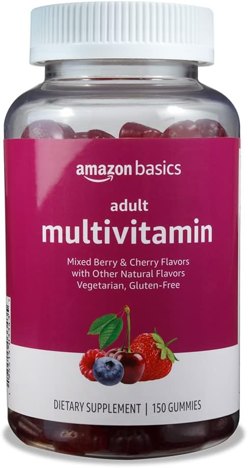 Basics Adult Multivitamin Gummies, Mixed Berry & Cherry, 150 Gummies, 75-Day Supply, Pack of 1 (antes Solimo)