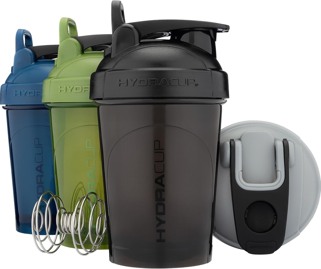 Botellas de batidora de Hydra Cup ProFlow  Protein Shaker Cups with Whisk Ball, Leak-Proof Lid, Hidden Carry Handle ANTE BPA-Free Gym Mixer for Protein Powder, Mixing Supplements (4 Pack with Regular Whisk)