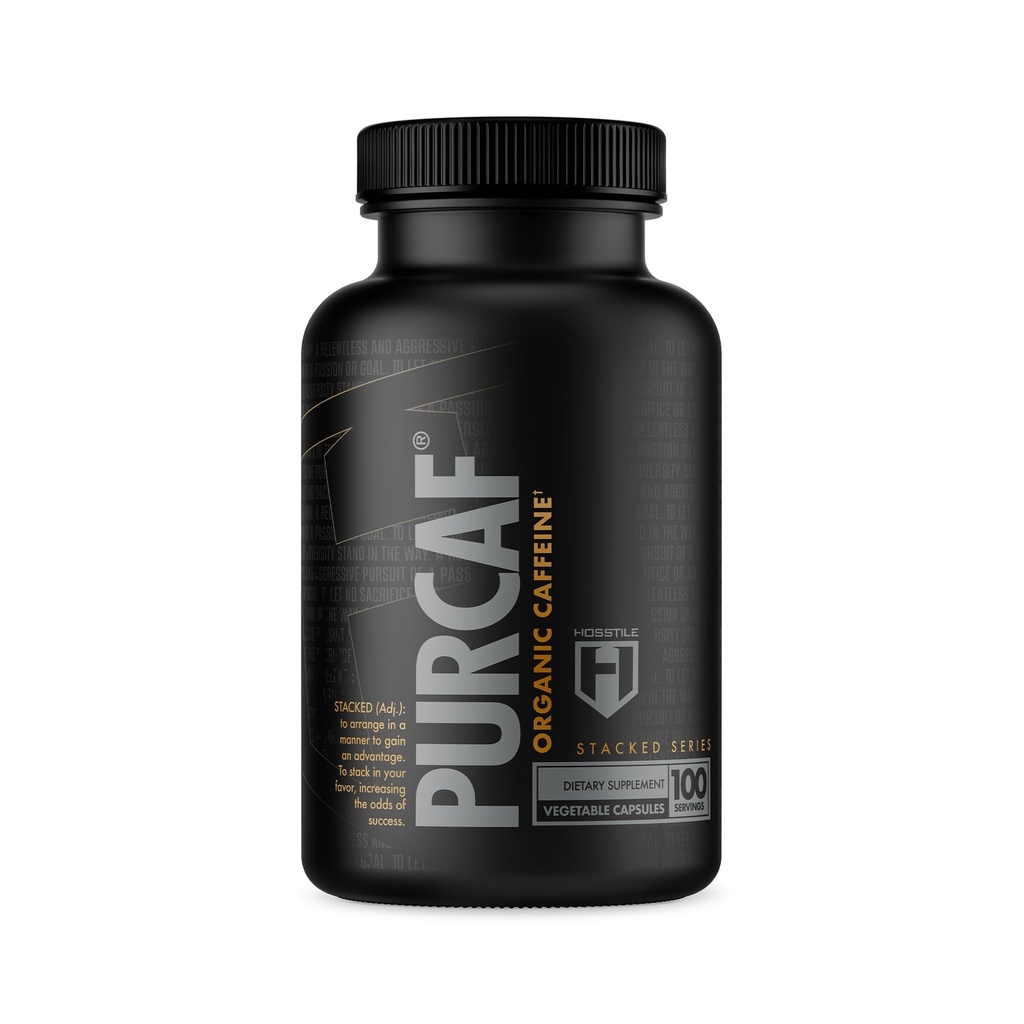 HOSSTILE PurCaf Caffeine Capsules orgánicos, Suplemento de Energía Natural, No Cangrejo o Jitters, Pre Workout Focus & Energy, 200mg Por Serving, 100 Pills