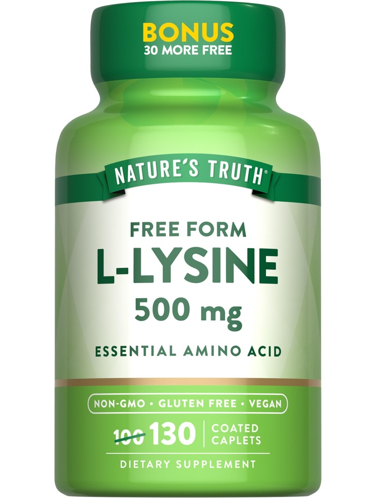 La verdad de la naturaleza L-Lysine 500mg ← 130 Coated Caplets tención Forma gratuita ← Aminoácido esencial Silencioso Vegan, No-GMO, " Gluten Free Supplement