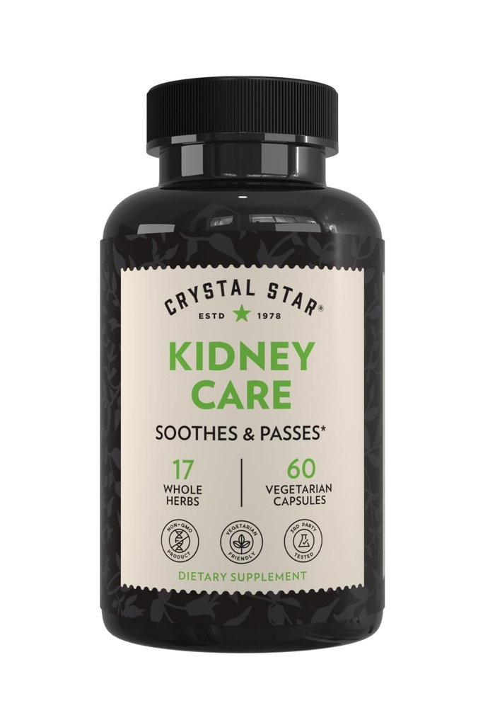 Crystal Star Kidney Care (60 cápsulas) – Suplemento Herbal para la limpieza del riñón, Detox &amp; Support - Stone Root, Gravel Root & Hydrangea Root - Non-GMO
