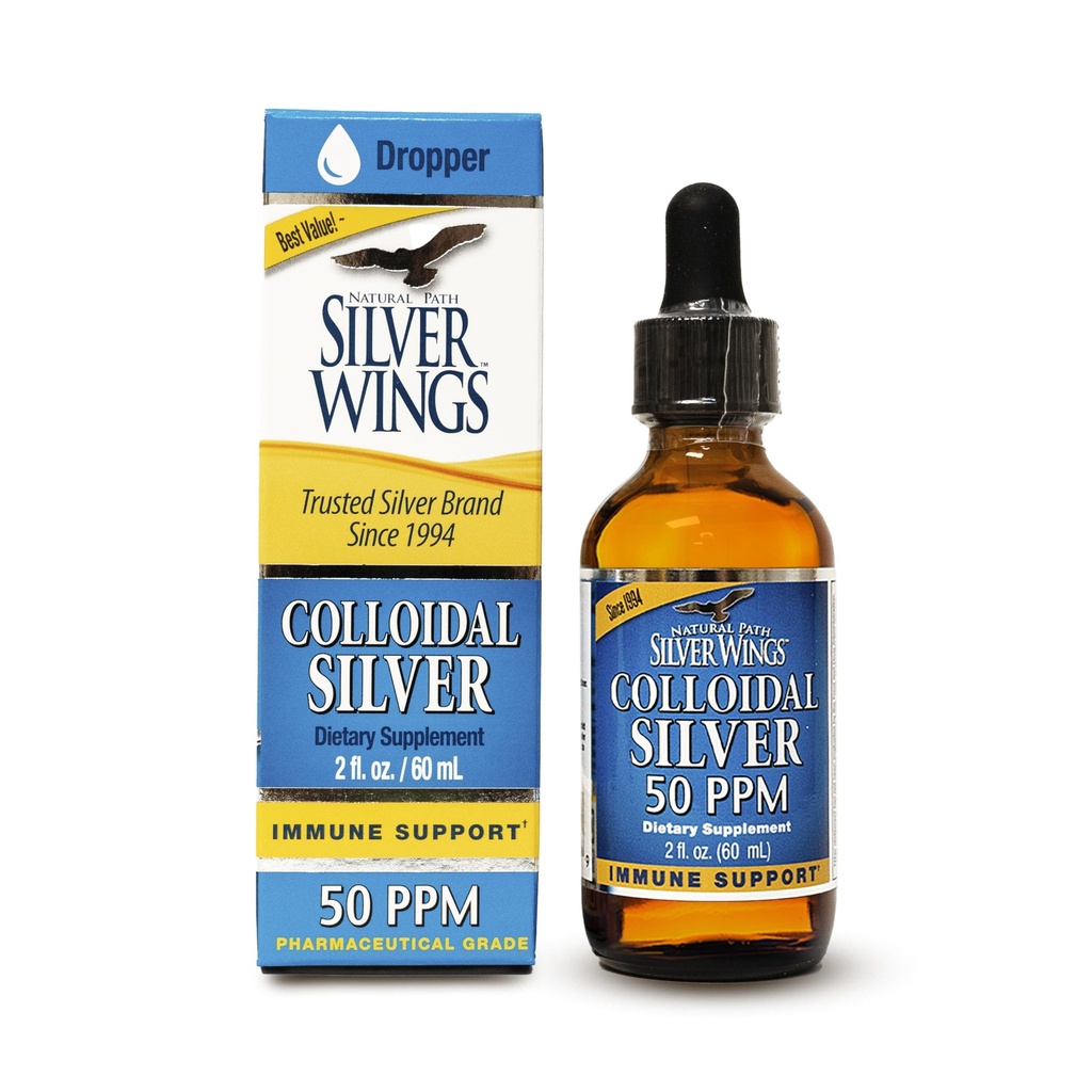 Natural Path Alas de Plata Colloidal Plata 50ppm (250mcg) Immune Support Suplemento 2 fl. oz. Dropper