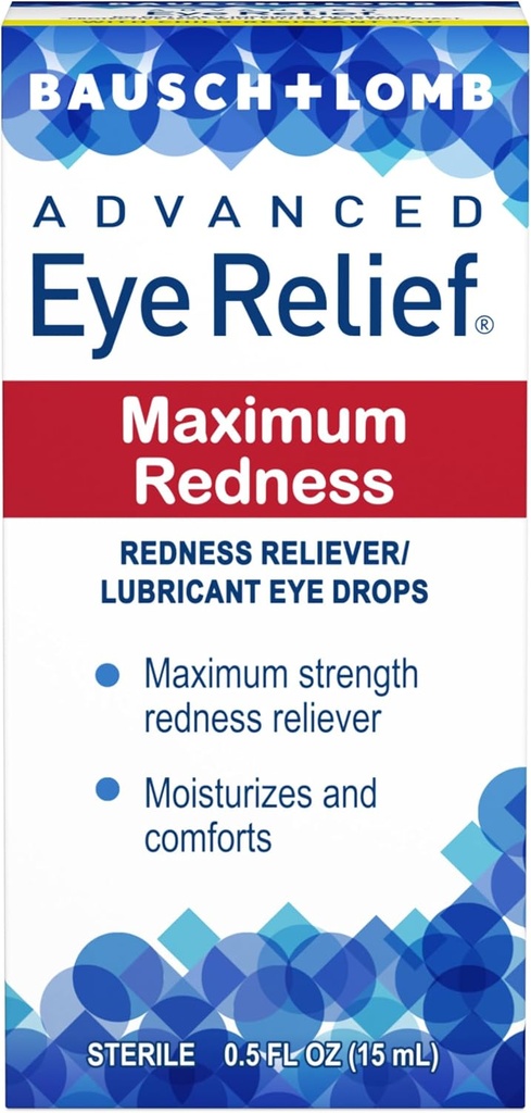 Bausch &amp; Lomb Advanced Eye Relief Maximum Redness Lubricant Eye Drops from 0.5 Fl Oz (15 mL) - Pack de 5