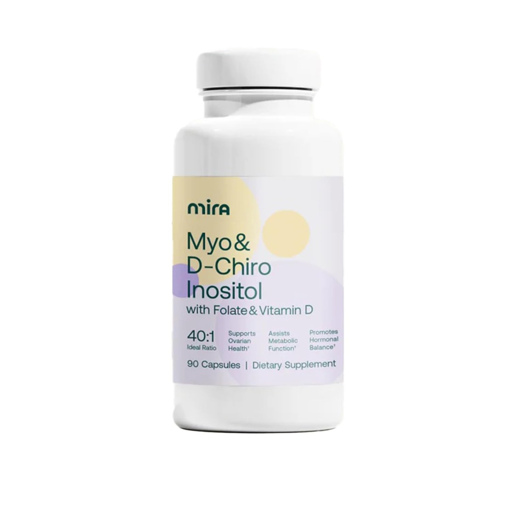 MIRA PCOS Suplemento, Myo Inositol & D-Chiro Inositol 40:1 Ratio, Ayuda a promover el equilibrio hormonal y apoyar el metabolismo de la salud ovárica, 90 cápsulas (30 servidos), 1 botella