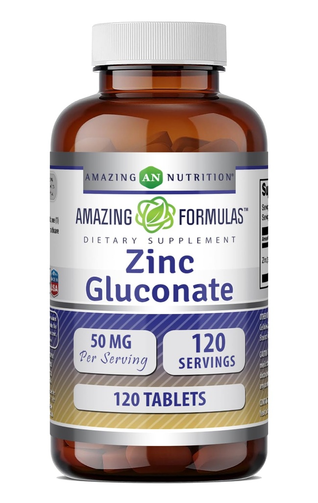 Fórmulas asombrosas Zinc Gluconate Suplemento TENIDO 50 Mg Por Serving TENIDO Tablets ← Non-GMO TENIDO Gluten-Free TEN Made in USA (120 Conde)