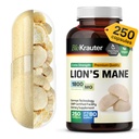 BIO KRAUTER Lions Mane Supplement Capsules 1800 mg - 250 Conde - Vegan Lions Mane Powder Suplemento de apoyo cerebral - 3 Mes de suministro - No Fillers