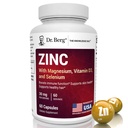 Dr. Berg Zinc 30mg Mejorado con Magnesio, Vitamina D3, Selenium, " Cobre - Suplementos Zinc para Hombres " - Zinc Chelated para Immune, Skin, Hair, " Nails Support* - 60 cápsulas