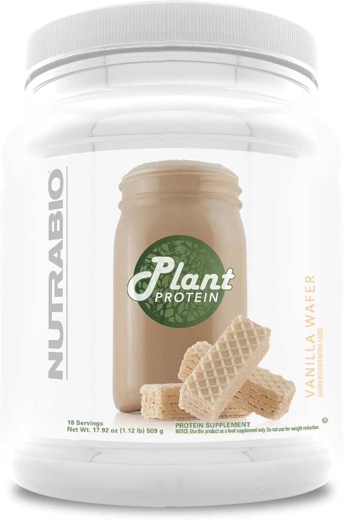 NutraBio Plant Protein – Perfil Aminoácidos Completo – 20G de Proteína por Scoop – Gluten y Dairy Free, Zero Fillers, Naturalmente Endulzado, No GMO, USA Made Protein Powder (Vanilla Wafer)