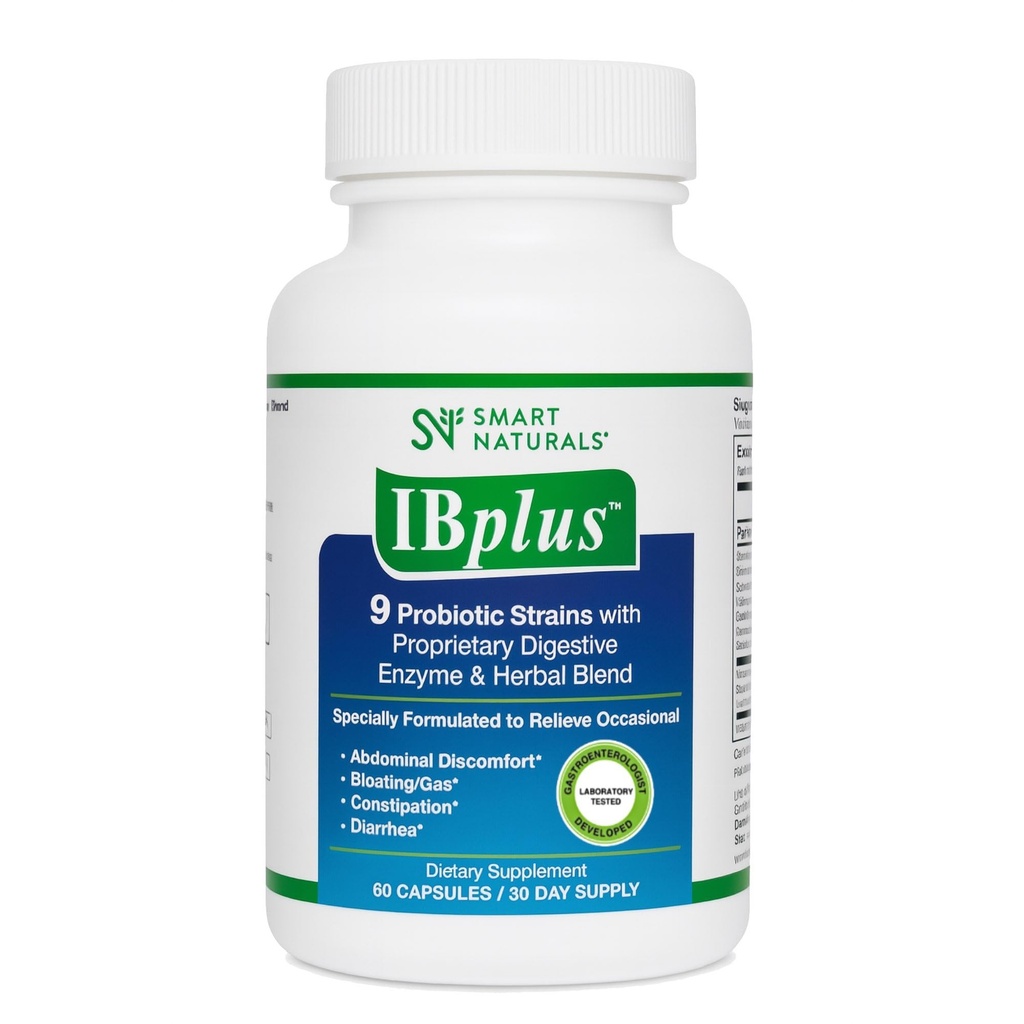 IBplus® Probiotic, Digestive Enzyme & Herbal Blend, Mejorado Fórmula-60 Capsules! para Irritable Bowel - Dolor Abdominal, Estreñimiento, Diarrea, Gas/Bloating –Fórmula privilegiada por Smart NaturalsTM