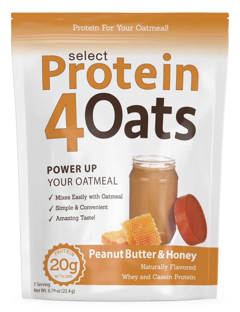 PEScience Protein4Oats, Protein Powder to Make Amazing Tasting Protein Oatmeal, con Whey y Casein, Gluten Free, Peanut Butter and Honey, 12 Servings