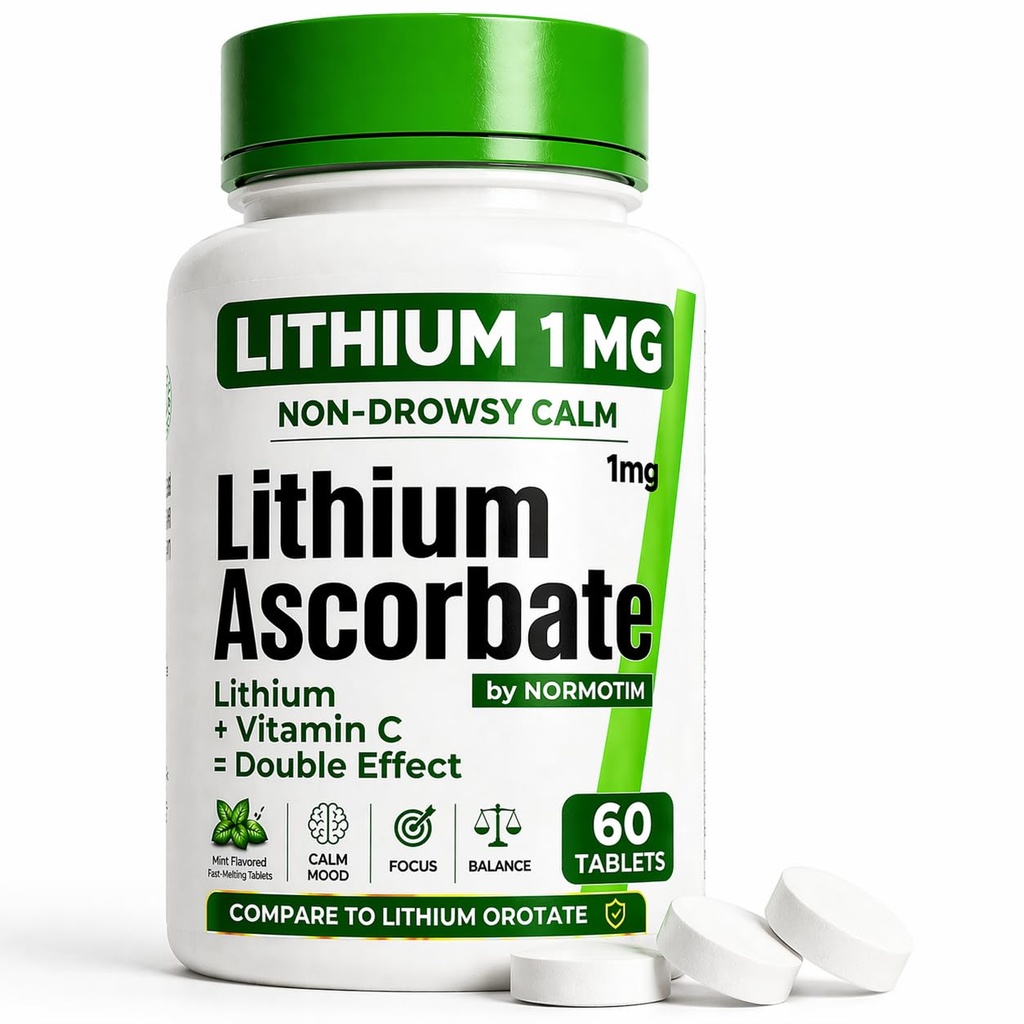 Lithium Ascorbate 1mg – Safe Alternative to Lithium Orotate – Microdose Lithium Supplement for Mood, Focus &amp; Calm – Vitamina C Support – 60 Tablets – Made in USA