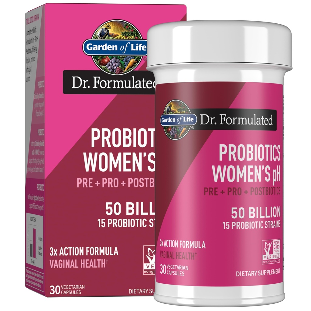 Garden of Life Dr Formulated Once Daily 3-in-1 Completos Prebióticos, Postbióticos " Probióticos para Mujeres, PRE + PRO + Suplemento POSTBIOTIC para Salud Digestiva, Inmune " Vaginal, 30 Day Supply