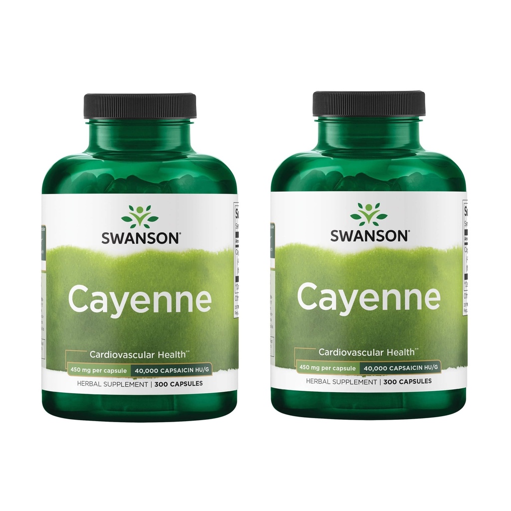 Swanson Cayenne - Suplemento Herbal Promoción de la Digestión, Circulación & Metabolismo Apoyo - Fórmula Natural Mayo Apoyar la salud cardíaca - (300 cápsulas, 450 mg cada uno) (2 Pack)