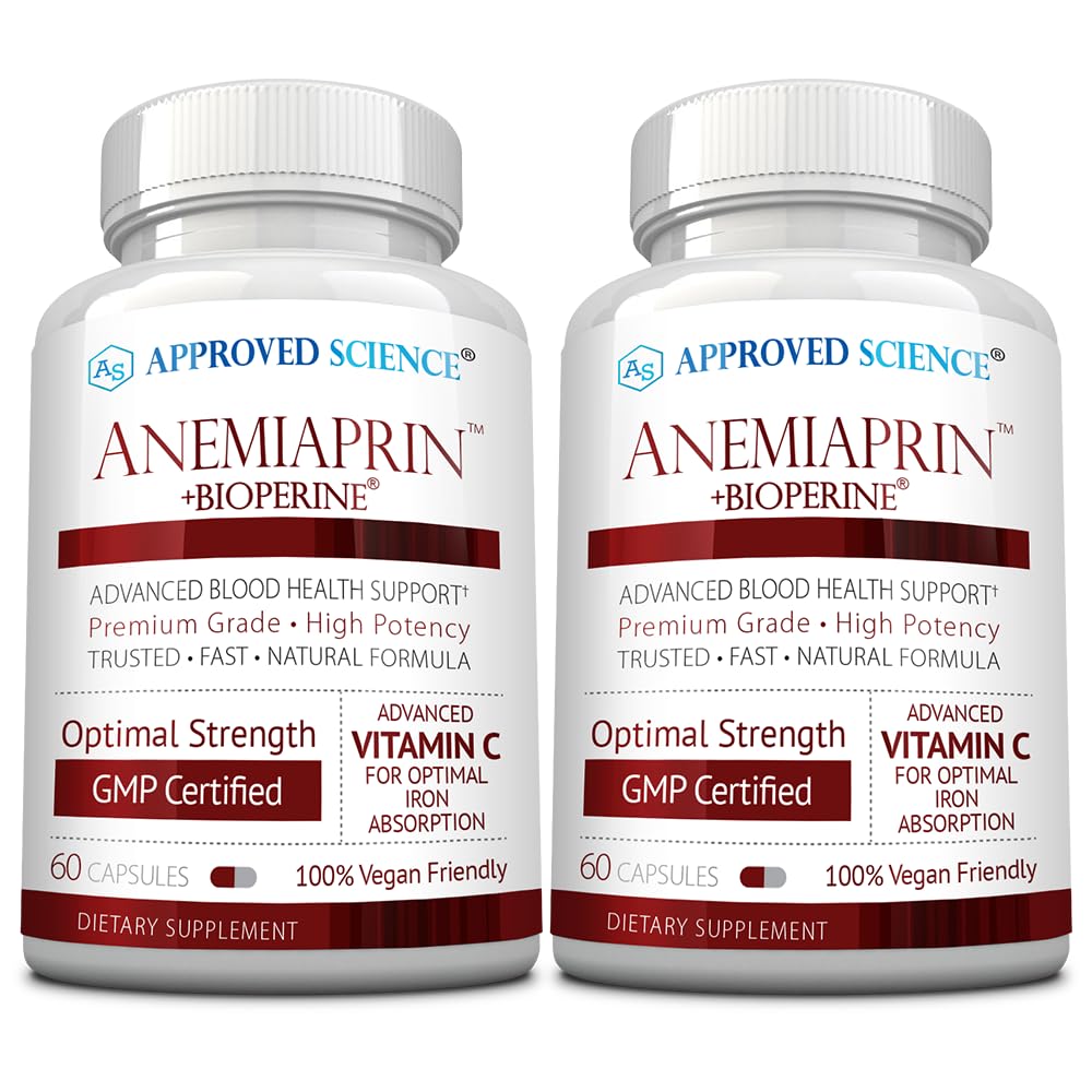Anemiaprin de ciencias aprobadas - Hierro Absorbable, Vitamina C - Gentle On Stomach - 120 Capsules - 2 Mes Fuente - No GMO, Vegan