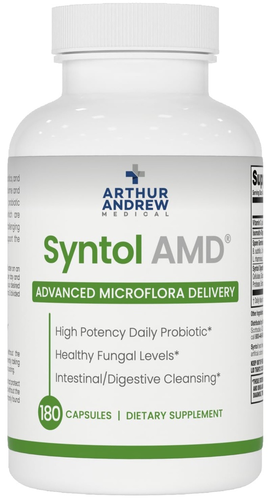 Arthur Andrew Medical, Syntol, 3-en-1 Fórmula con Probióticos, Fibra Prebiótica y Multi-Enzimas de limpieza de levadura, 180