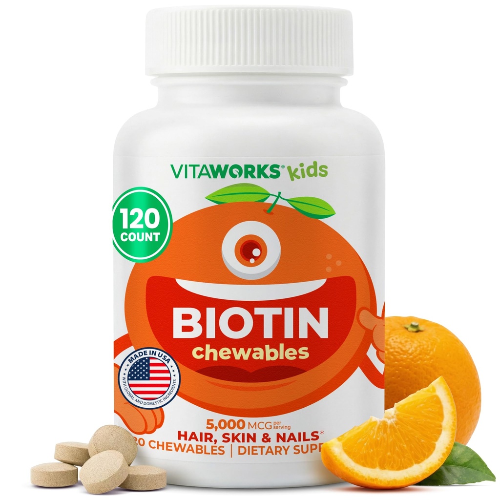 Niños Biotina 5000mcg Tablas deslumbrantes ← Tasty Biotin Suplemento ← Vegan, No GMO Silenciosos Crecimiento del cabello, Esquí y Nail Heath  durable Vitaminas para el cabello para niños