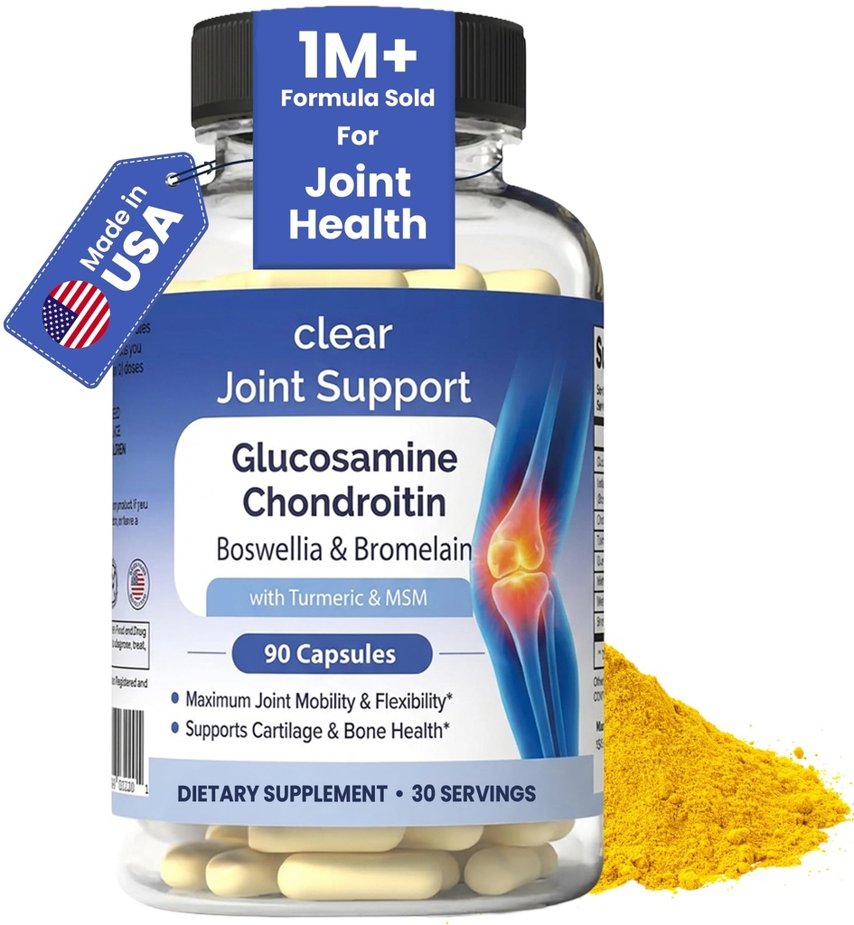 Glucosamine Chondroitin MSM with Turmeric " Boswellia 90 Capsules  8-in-1 Joint Support Suplemento de Flexibilidad " Movilidad " para hombres y mujeres – Support Back, Knee, Hips " Joints