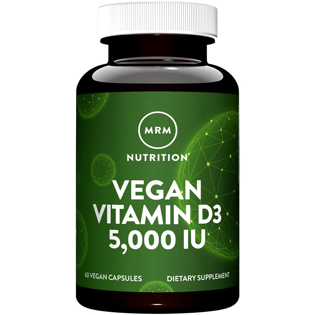 MRM Nutrición Vitamina D3 5.000 UI - Para Mujeres y Hombres - Cholecalciferol puro de alta potencia de Lichen, Absorción de calcio vegano Apoyo para la salud ósea e inmunológica - libre de gluten - 60 servicios