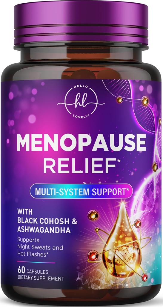 Suplementos de menopausia para Mujeres con Cohosh Negro - Natural, Leve Flash caliente, Sudaderas nocturnas &amp; Apoyo hormonal, Alivio de la menopausia con Dong Quai, Energía &amp; Balance, No GMO &amp; Gluten Gratis - 60 cápsulas