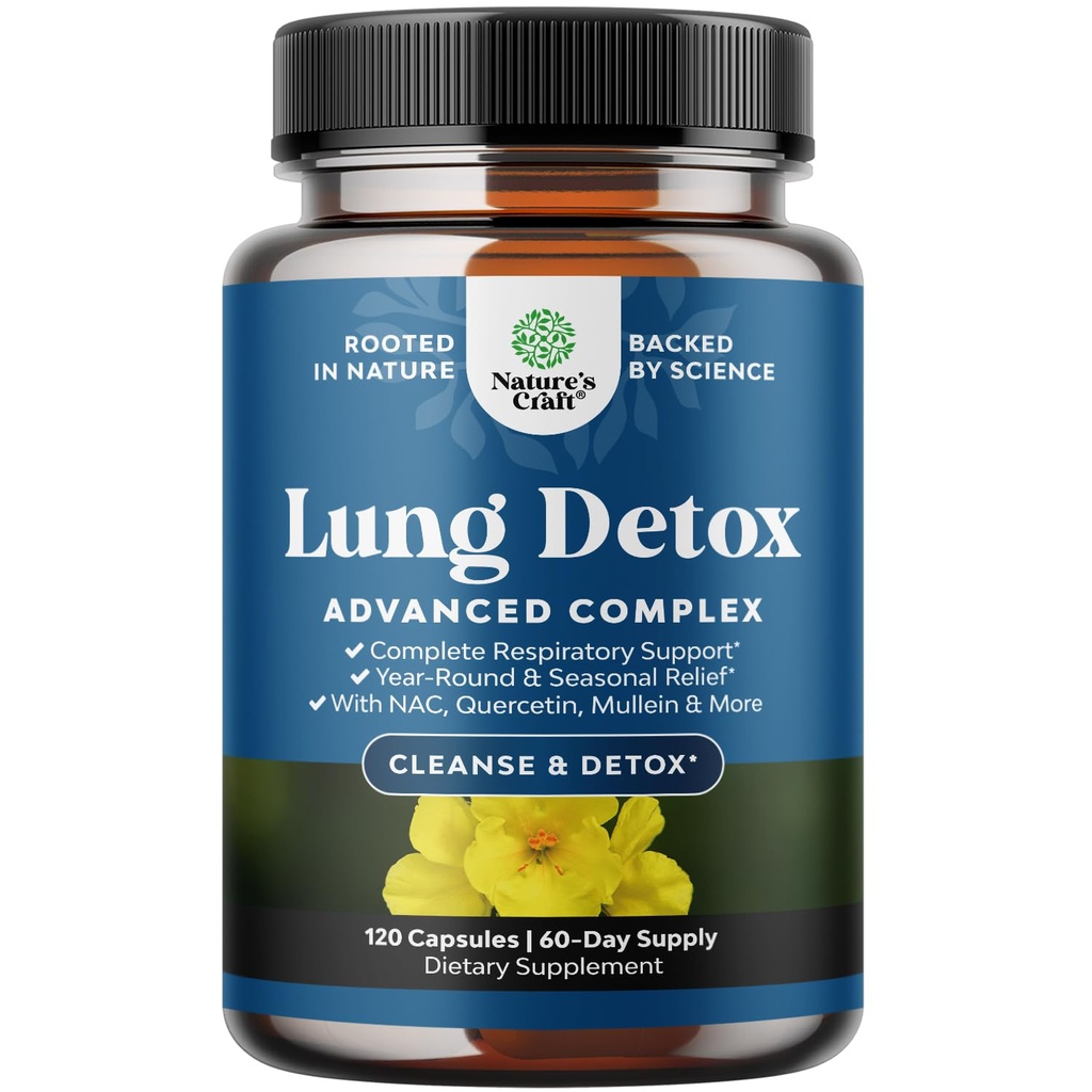 Lung Detox Mullein Leaf Capsules - Purifying Mullein Lung Cleanse Complex with NAC Quercetin & Cordyceps Extracts - Leaf Herb Respiratory Supplement for Sinus Immunity &amp; Breathing Support