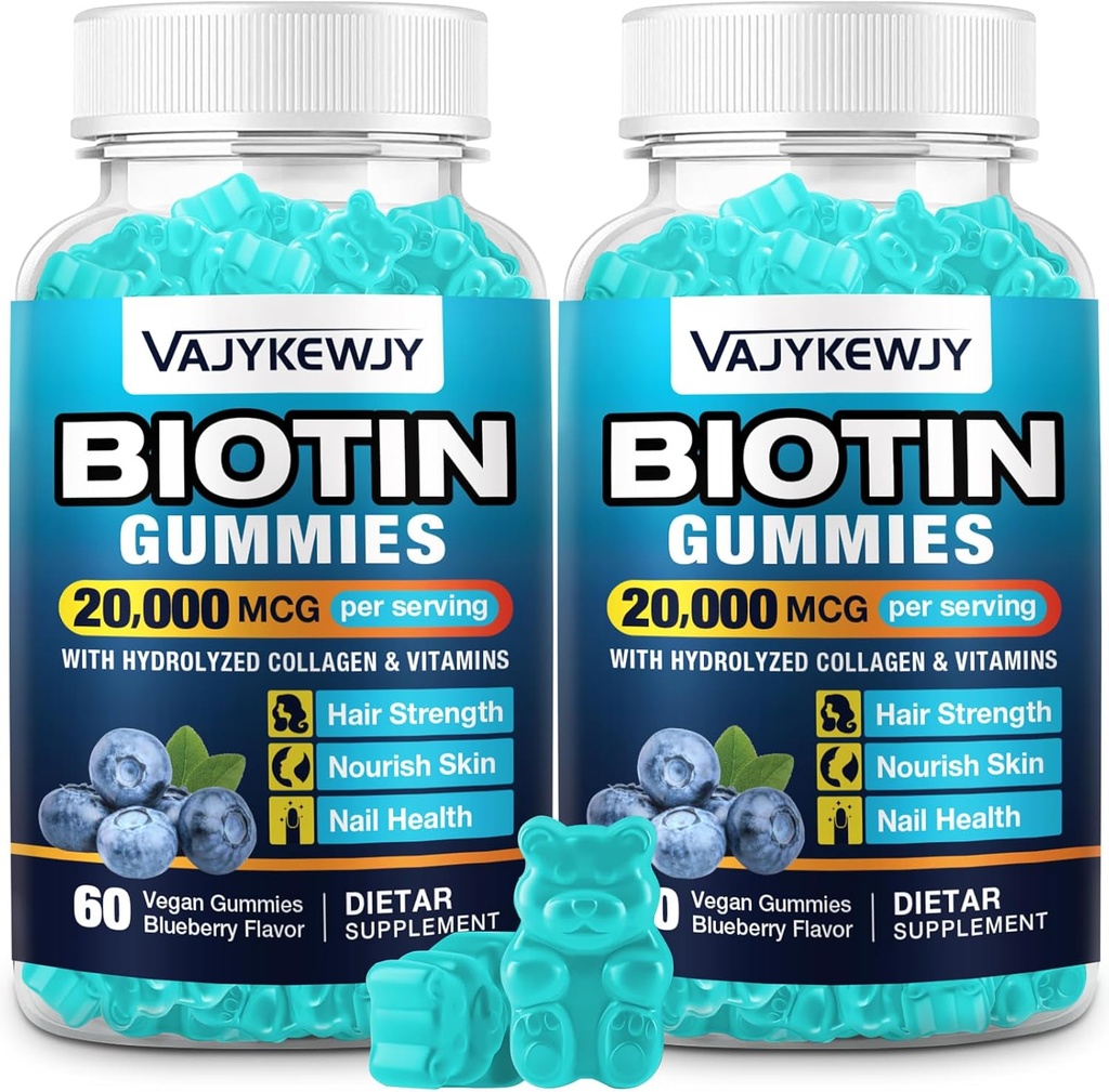 2 Pack Vegan Biotin Gummies for Hair, Skin & Nails - 20.000 mcg por Serving, Apto para Hombres Mujer - 120 Gummies