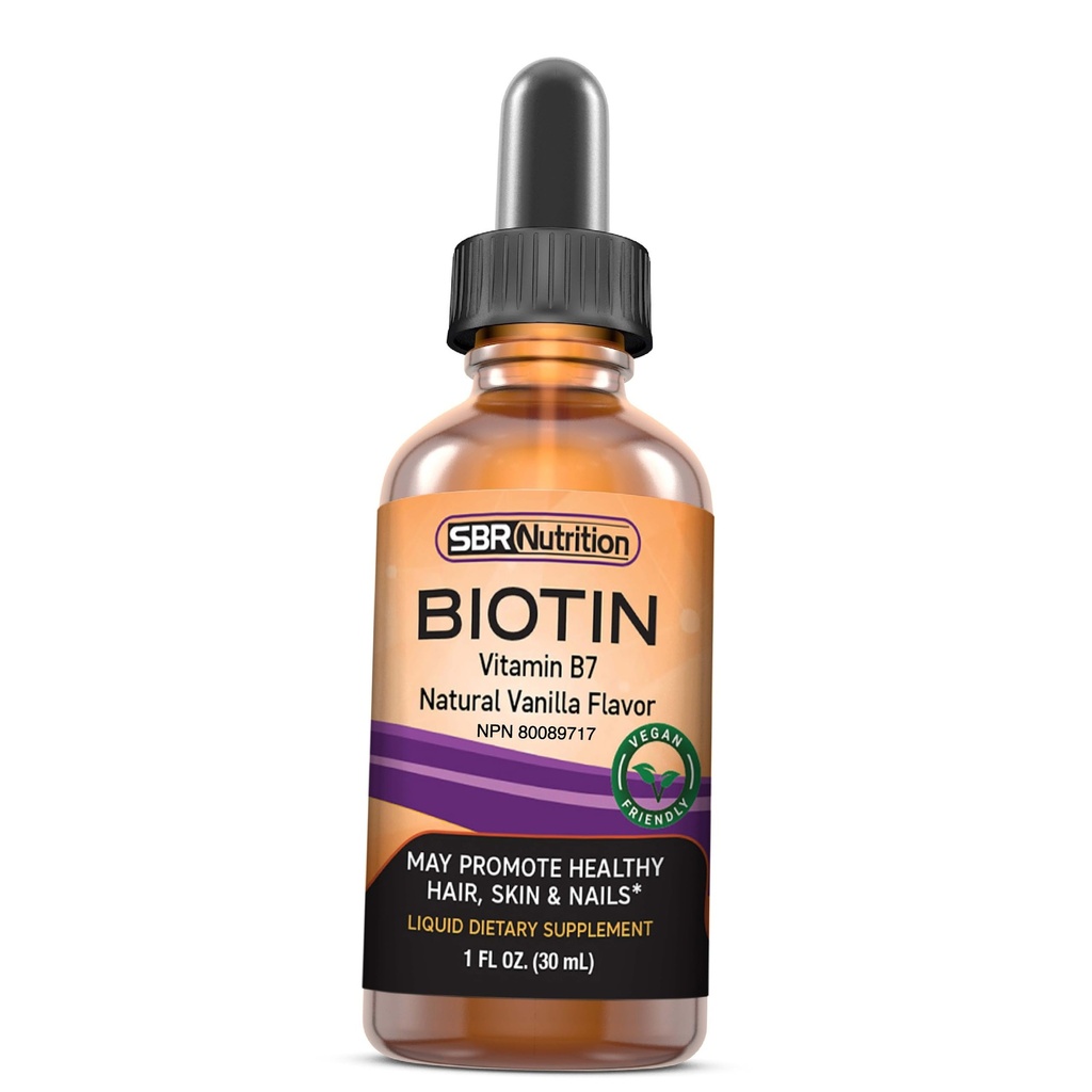 SBR Nutrition Biotin Liquid Drops, 5000mcg por Serving (60) 1.0Fl.oz (30ml) Vanilla