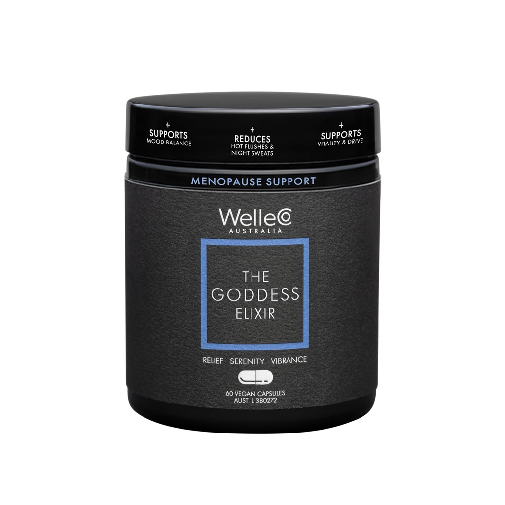 WelleCo The Goddess Elixir, Menopause Supplement for Women with Vitex, Red Clover & B Vitaminas, Supports Hormone Balance, Night Sweats & Hot Flashes Relief, 60 cápsulas