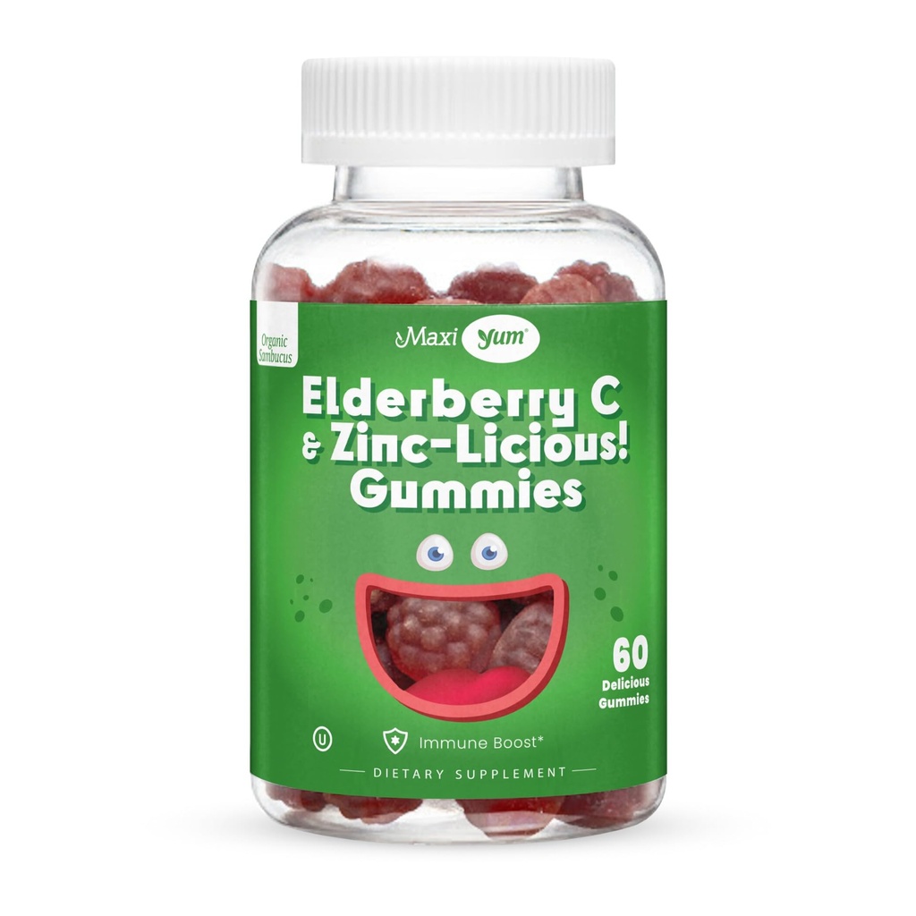 Elderberry Zinc Gummies - Orgánica Sambucus Elderberry Gummies with Zinc and Vitamin C - Vegan Immune Support for Adults and Kids - Chewable Elderberries Supplements for Immunity Boost - 60 Gummies