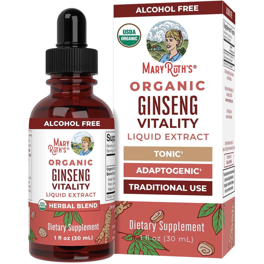 MaryRuth Organics Herbal Suplemento para la Función del Cerebro ← Energía del Boosto Silencio Vitalidad USDA TENIDO Ginseng con Ashwagandha ANTE Eleuthero y Maca Root Extract  1 Fl Oz