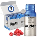 Ryde: Relájate Zapato tóxico Raspberry Flavor tóxico Lemon Balm, L-Theanine, Ginseng &amp; Chamomile Silencio 0 Calories, 0 Sugar Ø 2 FL OZ Shots  Helps You Relax* (8 Pack)
