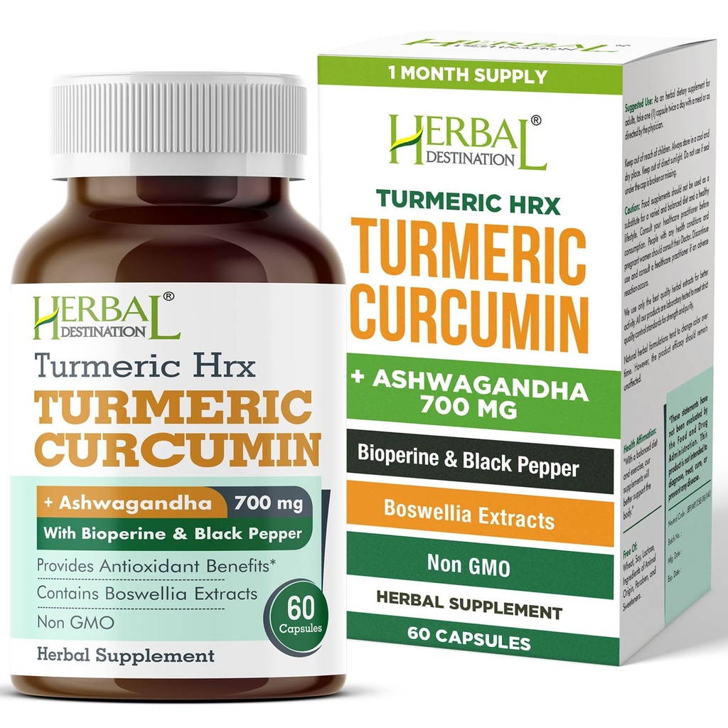 Suplemento Turmérico Hrx- Immune Suplemento, Metabolismo Booster Joint Support Suplemento con Turmeric Curcumin, Boswellia, Curcuma " Black Pepper Extract - 60 cápsulas