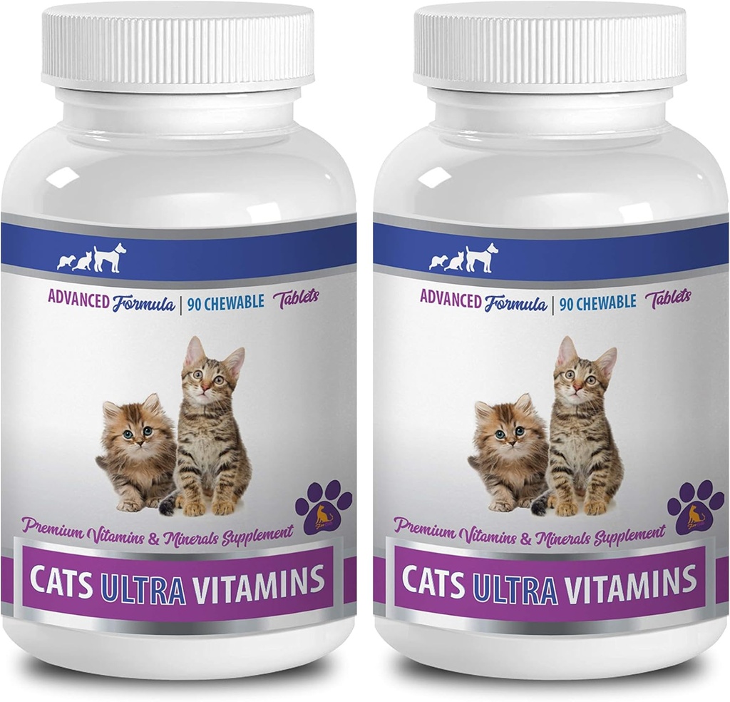 Vitaminas para gatos mayores gatos - Ultra vitaminas para gatos - Minerales saludables y vitaminas Fórmula - Chews - gato Calcio - 2 botellas (180 Treats)