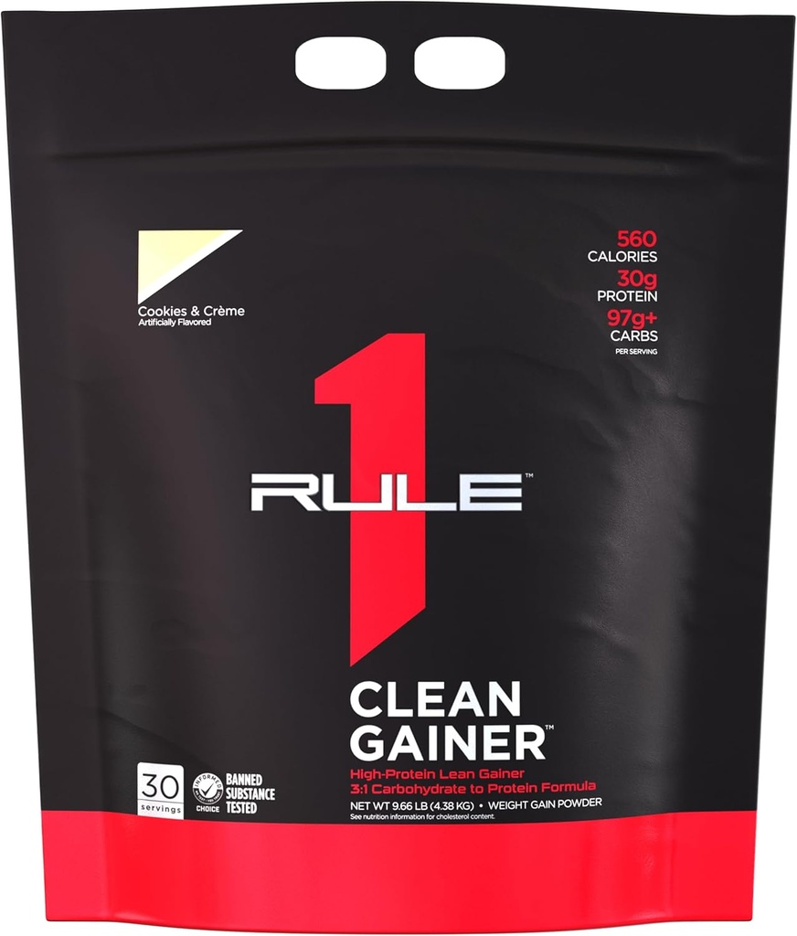 Regla 1 Clean Gainer - High-Protein Lean Gain Fórmula con 560 Calories, 30g de Full-Spectrum Protein, Más de 90g Carbs, Bajo 6g de grasa (30 Servimientos, Cookies &amp; Crème)