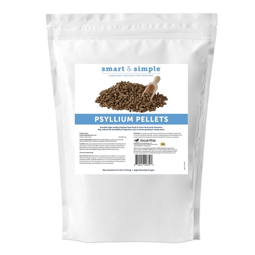 Pellets Smart & Simple Psyllium para Caballos TENIDO Psyllium Husk Fiber Suplemento para Equine Digestive Wellness Apoyar Apple-Banana Flavored ← 8 Mensual Purges TEN 17.5 lb Bag