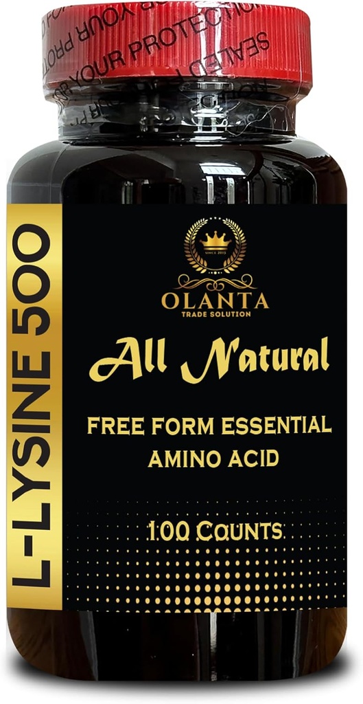 SUPLEMENTO L-LYSINE AMINO ACIDS - Integridad de la piel y los labios, Aminoácidos de forma gratuita, soporta metabolismo saludable, libre de gluten, comúnmente utilizado para las llagas frías - 1 botella 100 Condes