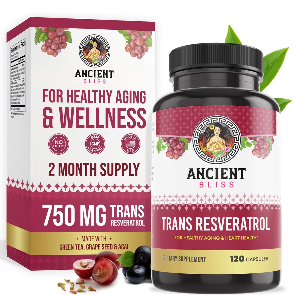 Antigua Bliss Resveratrol Powerful Antioxidant Suplemento con té verde, Grape Seed Extract for Healthy Aging for Men &amp; Women