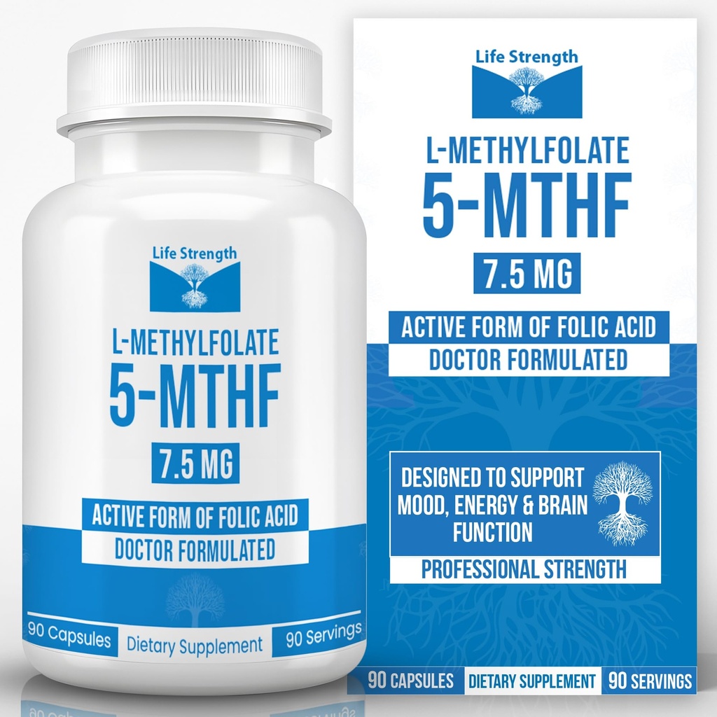 L-Methylfolate 7.5 MG, Optimized & Highly Bioactive Methyl Folate, 5-MTHF Supplement for Mood and Immune Support, Natural Diet Supplement for Energy, Non-GMO & Gluten-Free, 90 cápsulas