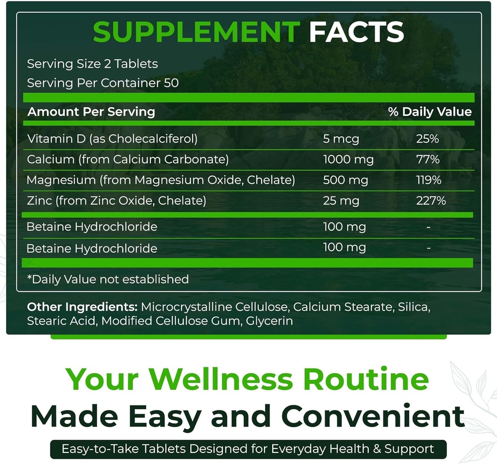 Natural Nutra 500 Conde, Calcio Magnesium Zinc Suplemento con vitamina D3 para la fuerza ósea, ayuda a mejorar la digestión, Salud Gluten libre y libre de azúcar, Mineral esencial