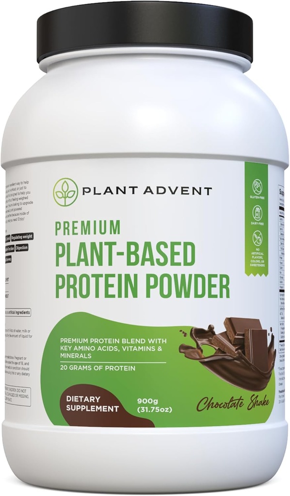Polvo de proteínas de base vegetal Premium - 100% Vegan, sin sabores artificiales, libre de gluten y sin lácteos (2 libras, afeitado de chocolate)