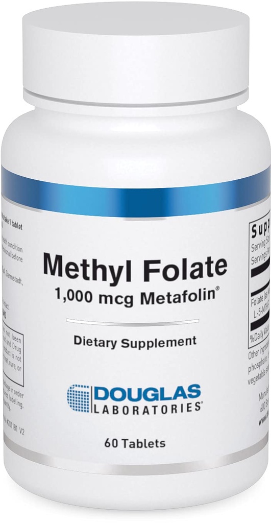 Douglas Laboratories Methyl Folate L-5-MTHF - 1,000 mcg Metafolin - Vitamina B Folate - Apoya Homocysteine Metabolism & Fetal Development* - Non-GMO - 60 Tablets