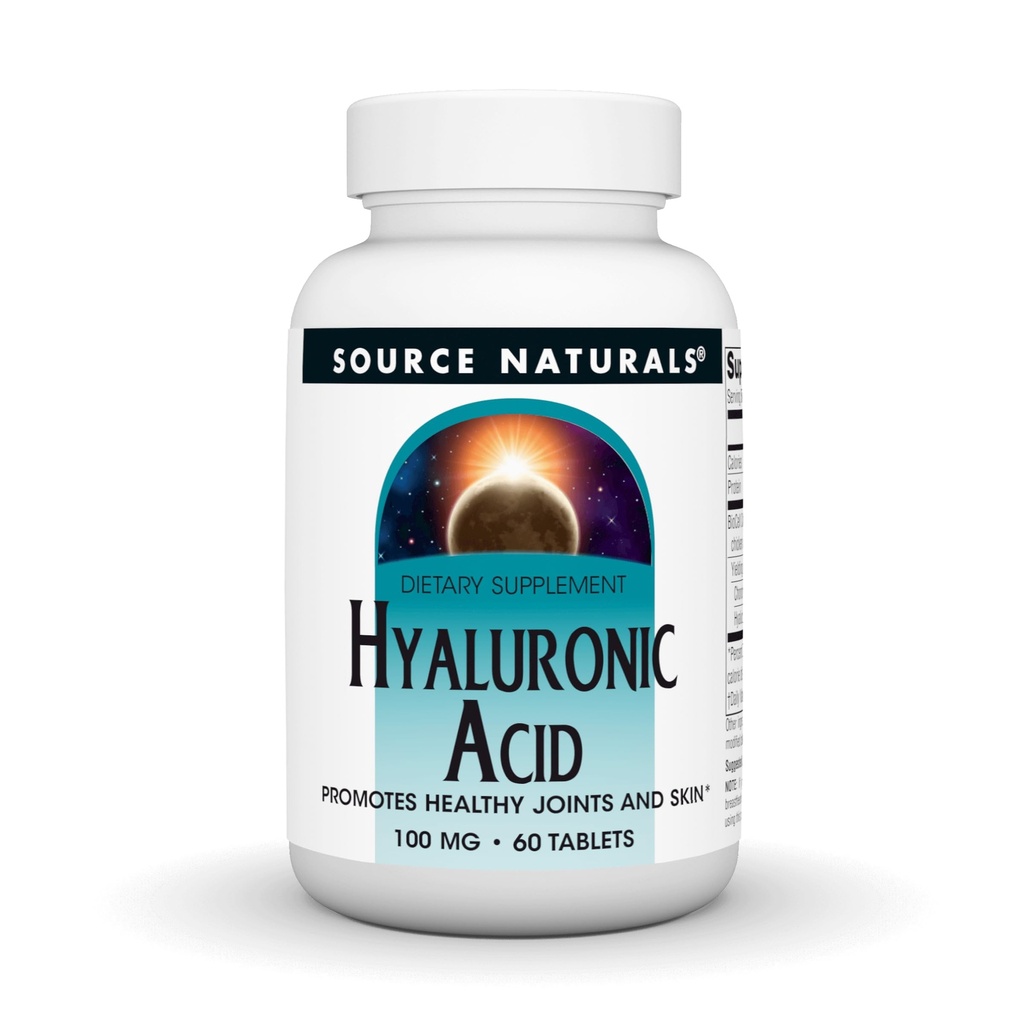 Fuente Naturales Ácido hialurónico, promueve articulaciones saludables y la piel*, 100 mg - 60 tabletas