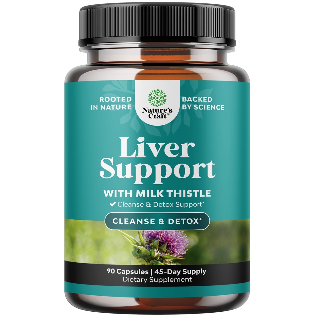 Natures Craft Liver Cleanse Detox " Repair - Herbal Liver Support Milk Thistle Supplement - Silymarin Milk Thistle Supplements with Dandelion Root, Choline, Beetroot & Artichoke Extract - 90 Count