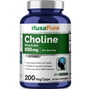 NusaPure Choline Bitartrate 650 mg 200 Veggie Capsules (Vegetariano, No GMO, Vegan)