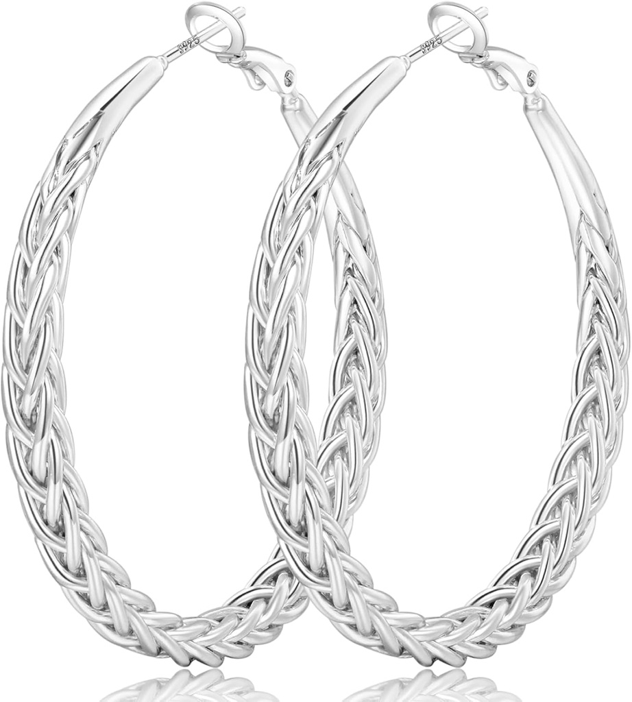 Pendientes de aro de plata Senteria para mujeres Hypoallergenic 925 Pendientes de aro de plata de ley ligero grandes aros Pendientes de aros de plata giratorios 30/40/50MM